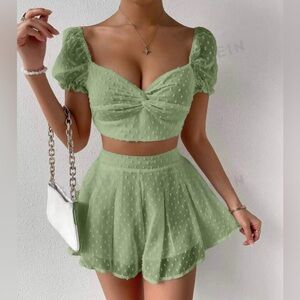 Tie back crop top and shorts set